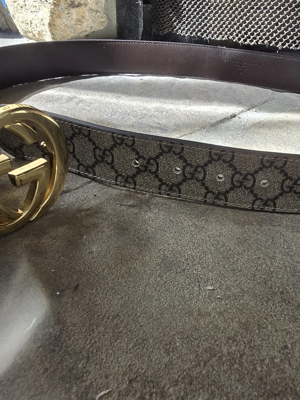 Gucci Beige GG Canvas Belt with Gold Double G Buckle